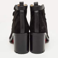 Pre Owned Christian Louboutin Black Suede And Leather Alphabouton Ankle Boots Size 40.5