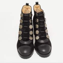 Pre Owned Christian Louboutin Black Suede And Leather Alphabouton Ankle Boots Size 40.5