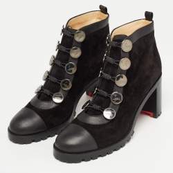 Pre Owned Christian Louboutin Black Suede And Leather Alphabouton Ankle Boots Size 40.5