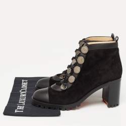 Pre Owned Christian Louboutin Black Suede And Leather Alphabouton Ankle Boots Size 40.5