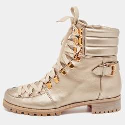 Pre Owned Christian Louboutin Metallic Gold Leather Combat Boots Size 41