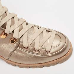 Pre Owned Christian Louboutin Metallic Gold Leather Combat Boots Size 41