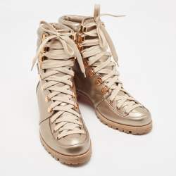 Pre Owned Christian Louboutin Metallic Gold Leather Combat Boots Size 41
