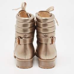 Pre Owned Christian Louboutin Metallic Gold Leather Combat Boots Size 41