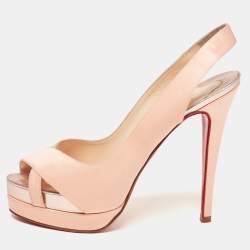 Pre Owned Christian Louboutin Pink Satin Open Toe Platform Slingback Sandals Size 39.5