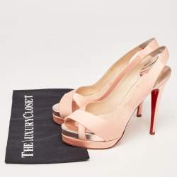 Pre Owned Christian Louboutin Pink Satin Open Toe Platform Slingback Sandals Size 39.5