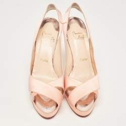 Pre Owned Christian Louboutin Pink Satin Open Toe Platform Slingback Sandals Size 39.5