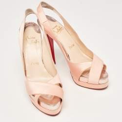 Pre Owned Christian Louboutin Pink Satin Open Toe Platform Slingback Sandals Size 39.5