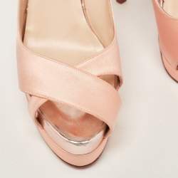Pre Owned Christian Louboutin Pink Satin Open Toe Platform Slingback Sandals Size 39.5