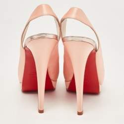Pre Owned Christian Louboutin Pink Satin Open Toe Platform Slingback Sandals Size 39.5