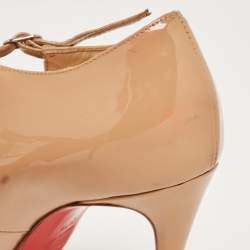 Pre Owned Christian Louboutin Beige Patent TPoppins Pumps Size 37.5