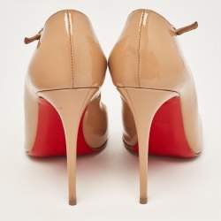 Pre Owned Christian Louboutin Beige Patent TPoppins Pumps Size 37.5