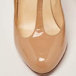 Pre Owned Christian Louboutin Beige Patent TPoppins Pumps Size 37.5