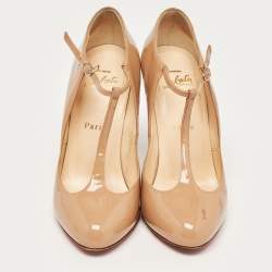 Pre Owned Christian Louboutin Beige Patent TPoppins Pumps Size 37.5