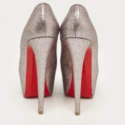 Pre Owned Christian Louboutin Silver Glitter Daffodile Pumps Size 37.5