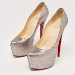 Pre Owned Christian Louboutin Silver Glitter Daffodile Pumps Size 37.5