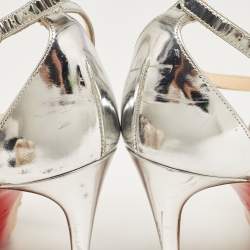 Pre Owned Christian Louboutin Silver Leather and Mesh Twistissima Strass Pumps Size 40.5