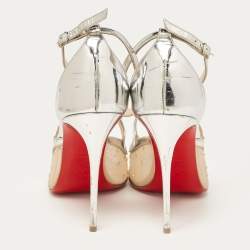 Pre Owned Christian Louboutin Silver Leather and Mesh Twistissima Strass Pumps Size 40.5