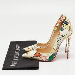 Pre Owned Christian Louboutin Cream Printed Patent Leather So Kate Pumps Size 37