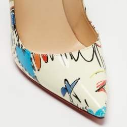 Pre Owned Christian Louboutin Cream Printed Patent Leather So Kate Pumps Size 37
