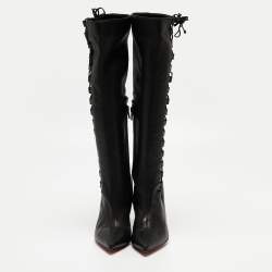 مملوكة مسبقًا Christian Louboutin Black Leather Sempre Knee Length Boots Size 37