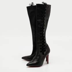 مملوكة مسبقًا Christian Louboutin Black Leather Sempre Knee Length Boots Size 37