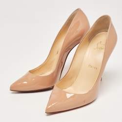 Pre Owned Christian Louboutin Beige Patent So Kate Pumps Size 38