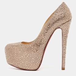 Christian Louboutin Metallic Pink Crystal Embellished Suede Daffodile Pumps Size 37.5