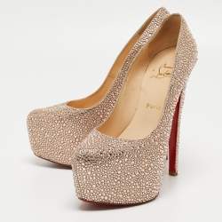 Christian Louboutin Metallic Pink Crystal Embellished Suede Daffodile Pumps Size 37.5