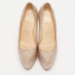 Christian Louboutin Metallic Pink Crystal Embellished Suede Daffodile Pumps Size 37.5