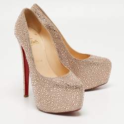 Christian Louboutin Metallic Pink Crystal Embellished Suede Daffodile Pumps Size 37.5