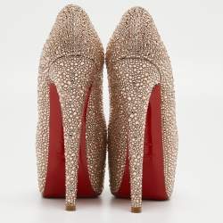 Christian Louboutin Metallic Pink Crystal Embellished Suede Daffodile Pumps Size 37.5