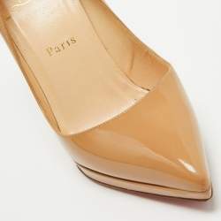Pre Owned Christian Louboutin Beige Patent Leather Pigalle Plato Pumps Size 38