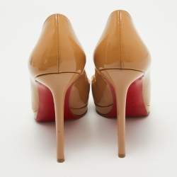 Pre Owned Christian Louboutin Beige Patent Leather Pigalle Plato Pumps Size 38