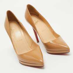 Pre Owned Christian Louboutin Beige Patent Leather Pigalle Plato Pumps Size 38