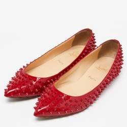 Pre Owned Christian Louboutin Red Patent Leather Pigalle Spikes Ballet Flats Size 41.5 