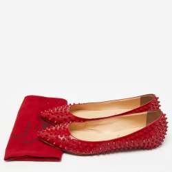 Pre Owned Christian Louboutin Red Patent Leather Pigalle Spikes Ballet Flats Size 41.5 