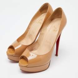 Christian Louboutin Beige Patent Leather Lady Peep Pumps Size 38.5