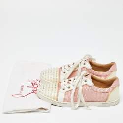 Christian Louboutin Pink Mesh And Patent Leather Spiked Louis Junior Sneakers Size 39.5