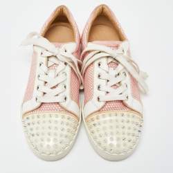 Christian Louboutin Pink Mesh And Patent Leather Spiked Louis Junior Sneakers Size 39.5