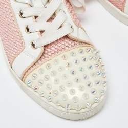 Christian Louboutin Pink Mesh And Patent Leather Spiked Louis Junior Sneakers Size 39.5