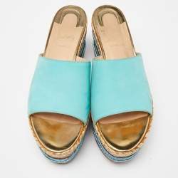 Christian Louboutin Turquoise Nubuck Leather Myriama Platform Slide Sandals Size 41