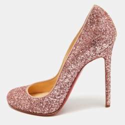 Pre Owned Christian Louboutin Pink Coarse Glitter Fifi Pumps Size 39.5