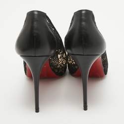 Pre Owned Christian Louboutin Black Lace and Leather Very Lace Peep Toe Pumps Size 37