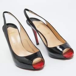 Pre Owned Christian Louboutin Black Patent Leather Flo Slingback Pumps Size 38.5