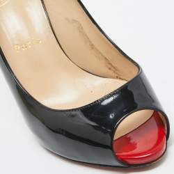 Pre Owned Christian Louboutin Black Patent Leather Flo Slingback Pumps Size 38.5