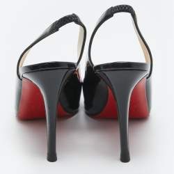 Pre Owned Christian Louboutin Black Patent Leather Flo Slingback Pumps Size 38.5
