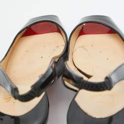 Pre Owned Christian Louboutin Black Patent Leather Flo Slingback Pumps Size 38.5