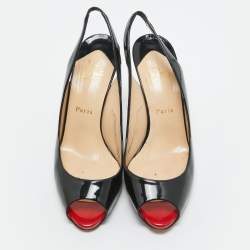 Pre Owned Christian Louboutin Black Patent Leather Flo Slingback Pumps Size 38.5