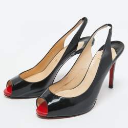 Pre Owned Christian Louboutin Black Patent Leather Flo Slingback Pumps Size 38.5